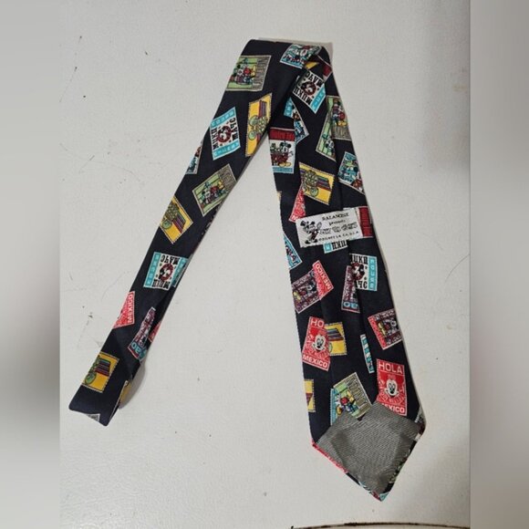 Balancine Disney Mickey Mouse Stamps Around the World Print Silk Necktie - Picture 3 of 7